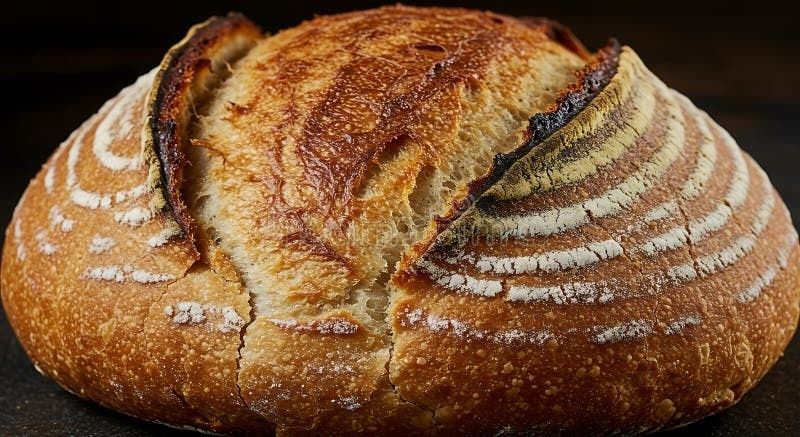 Närbild av surdegsbröd med tydligt uppsprucket, krispigt öra